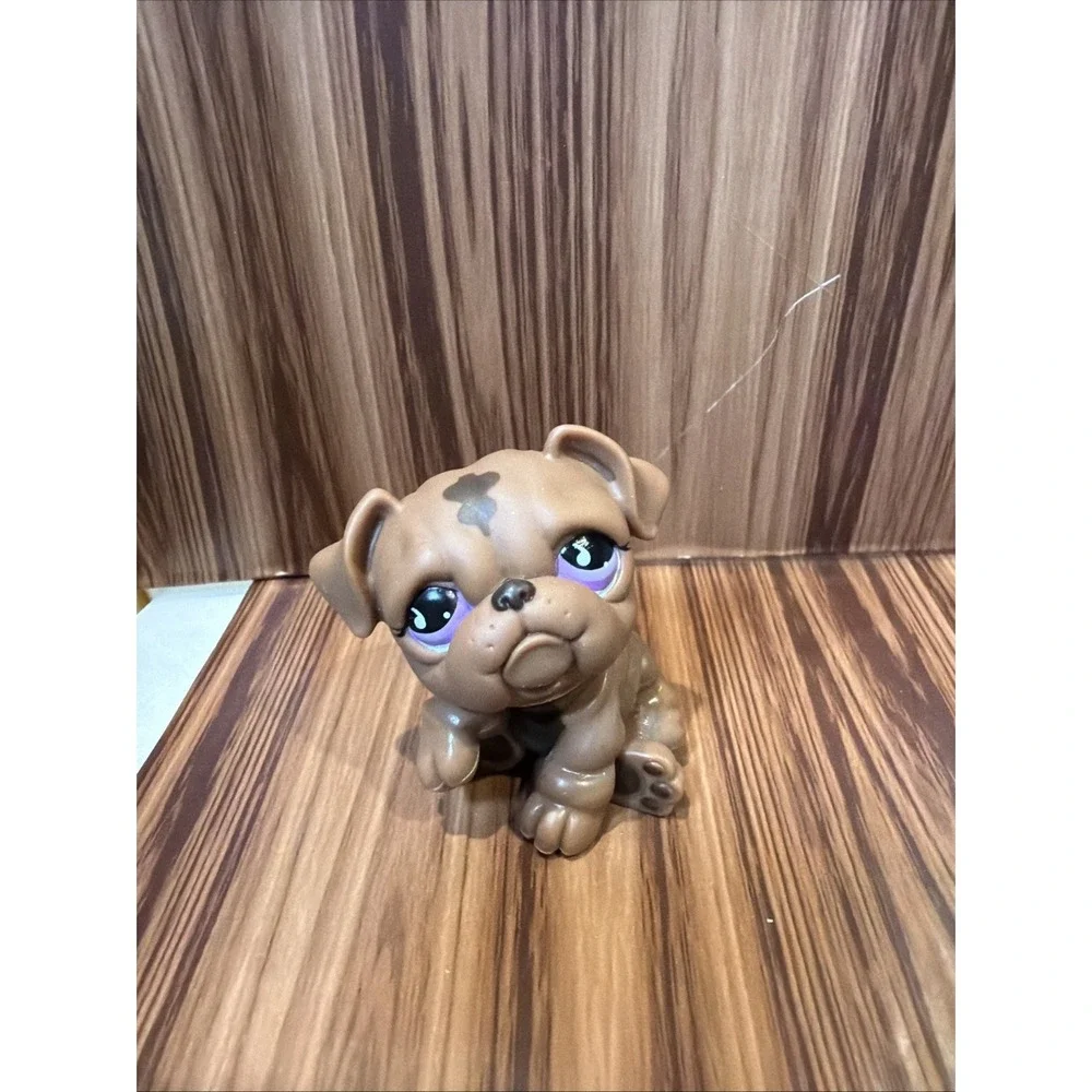 Littlest Pet Shop LPS retired Bulldog #881 brown with purple eyes Hasbro